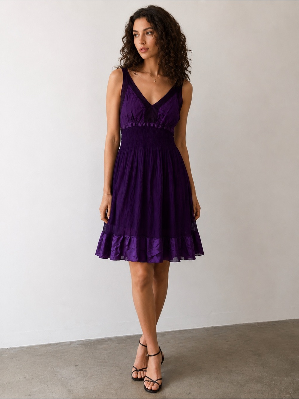 Vintage Y2K Cacharel Purple Silk Chiffon Dress Sz 34 US 2 Empire Waist Babydoll